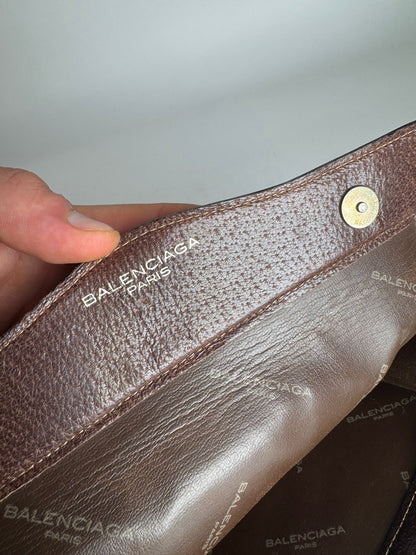 Vintage Balenciaga BB Monogram Leather Clutch Mini Bag Brown