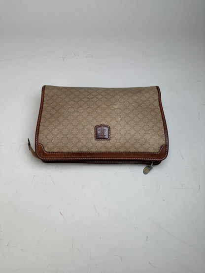 Vintage Celine Macadam Canvas Clutch Beige Brown