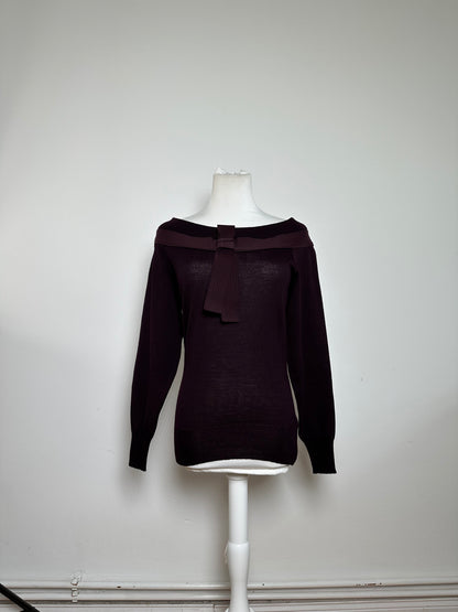 Vintage Versace Off-Shoulder Knit Sweater Purple S