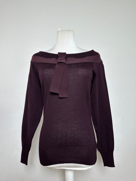 Vintage Versace Off-Shoulder Knit Sweater Purple S