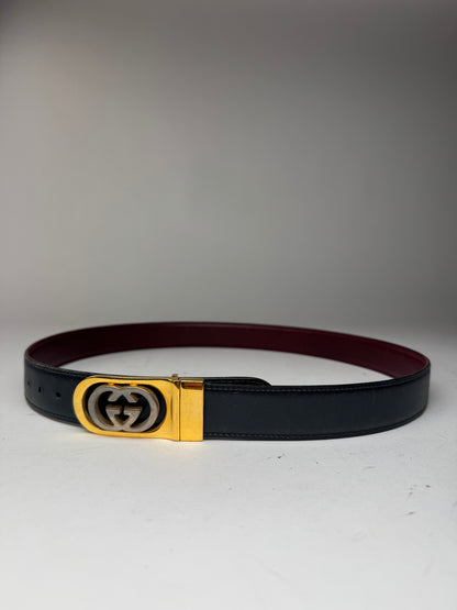 Vintage Gucci Leather Belt Burgundy Black