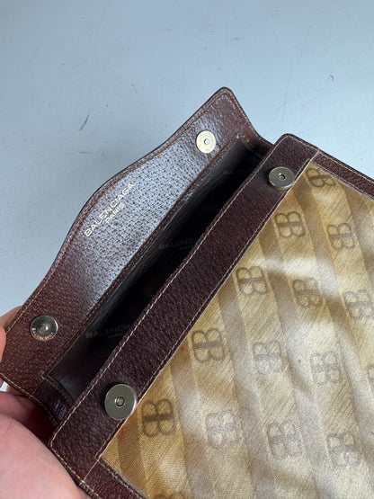 Vintage Balenciaga BB Monogram Leather Clutch Mini Bag Brown