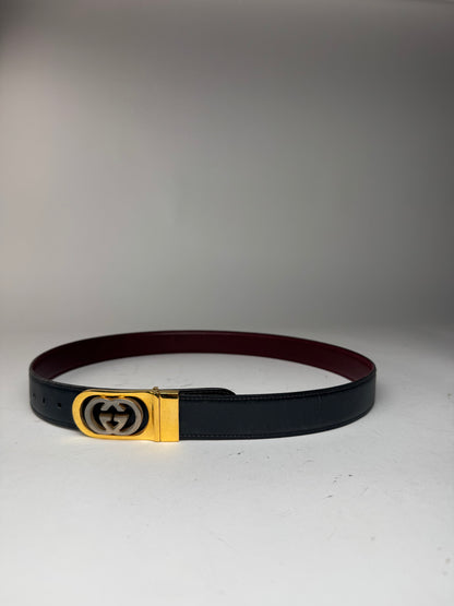 Vintage Gucci Leather Belt Burgundy Black