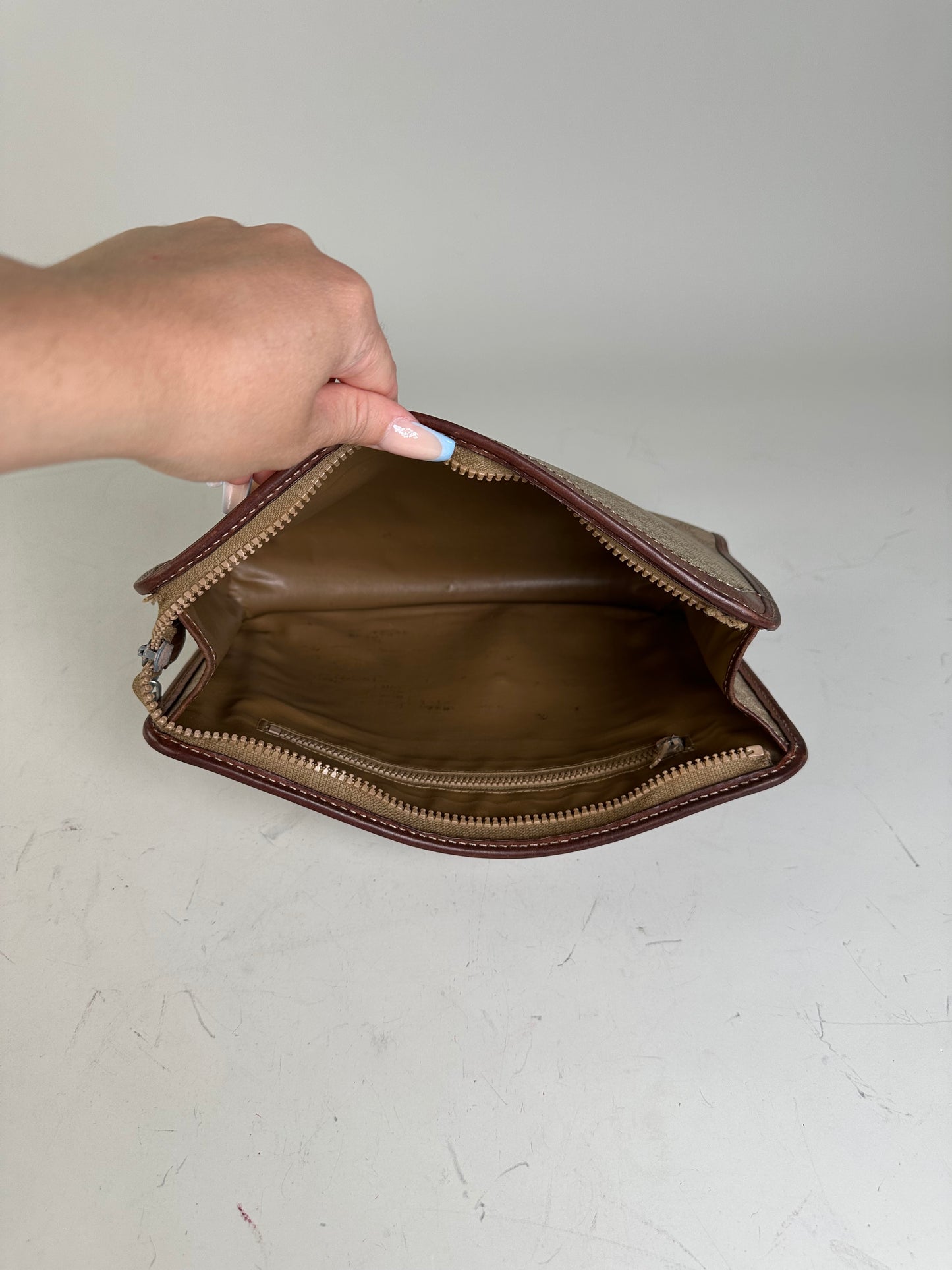 Vintage Celine Macadam Canvas Clutch Beige Brown