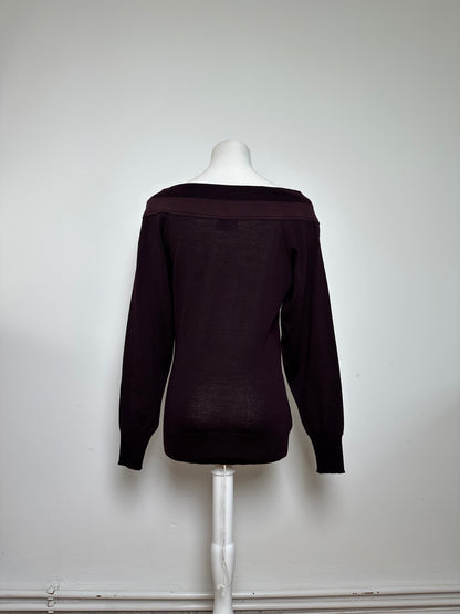 Vintage Versace Off-Shoulder Knit Sweater Purple S