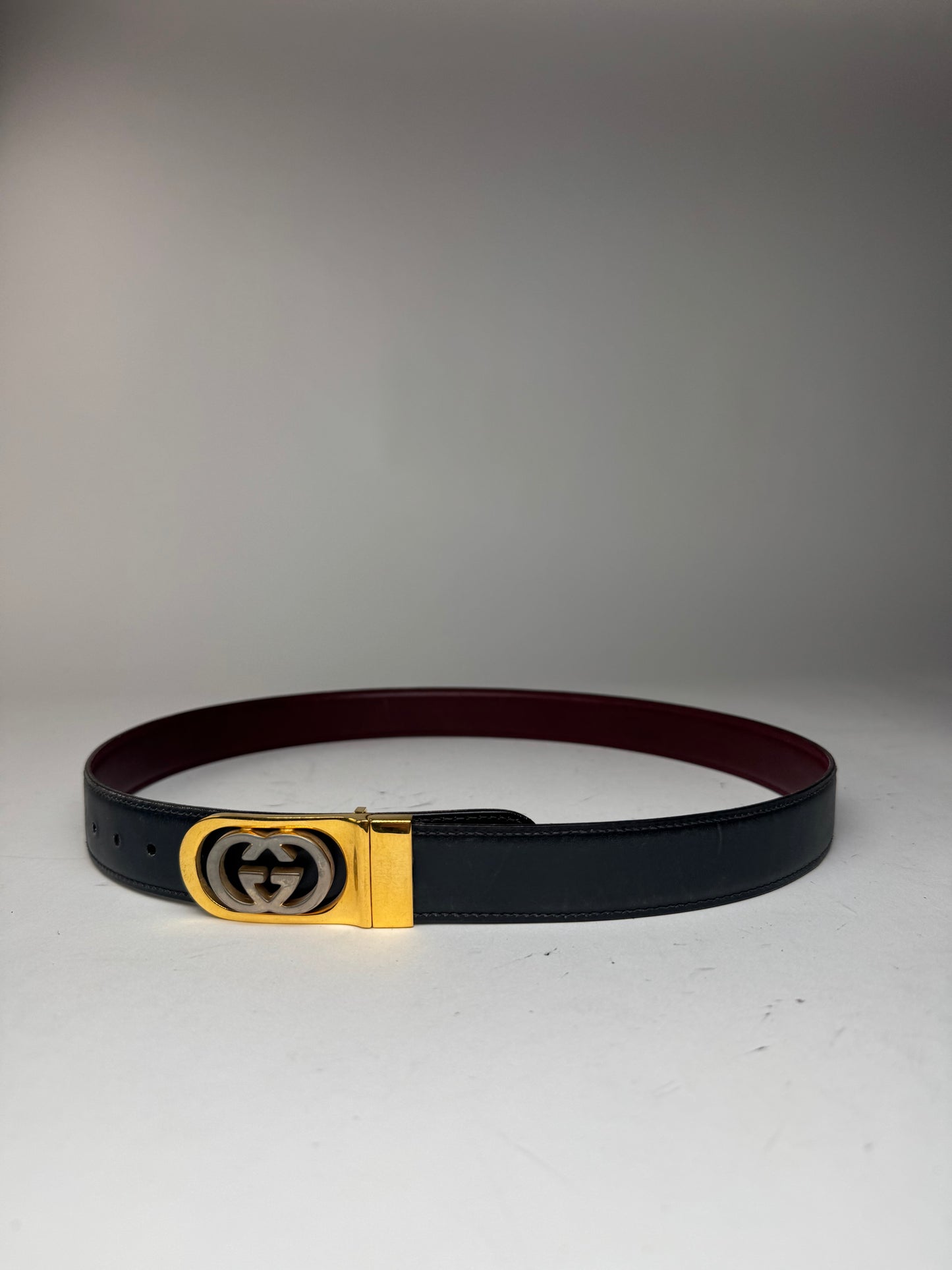 Vintage Gucci Leather Belt Burgundy Black