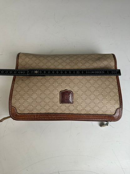 Vintage Celine Macadam Canvas Clutch Beige Brown
