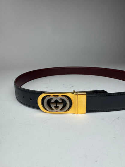 Vintage Gucci Leather Belt Burgundy Black