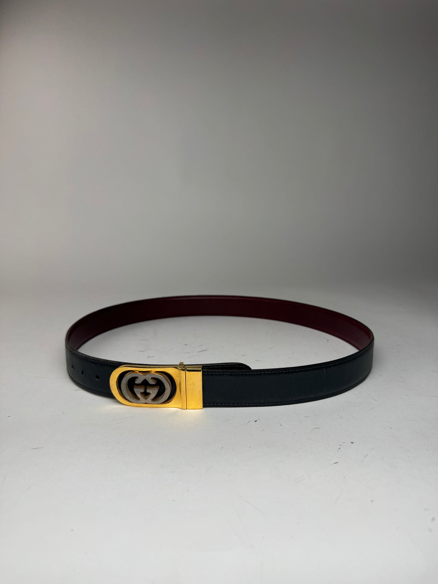 Vintage Gucci Leather Belt Burgundy Black