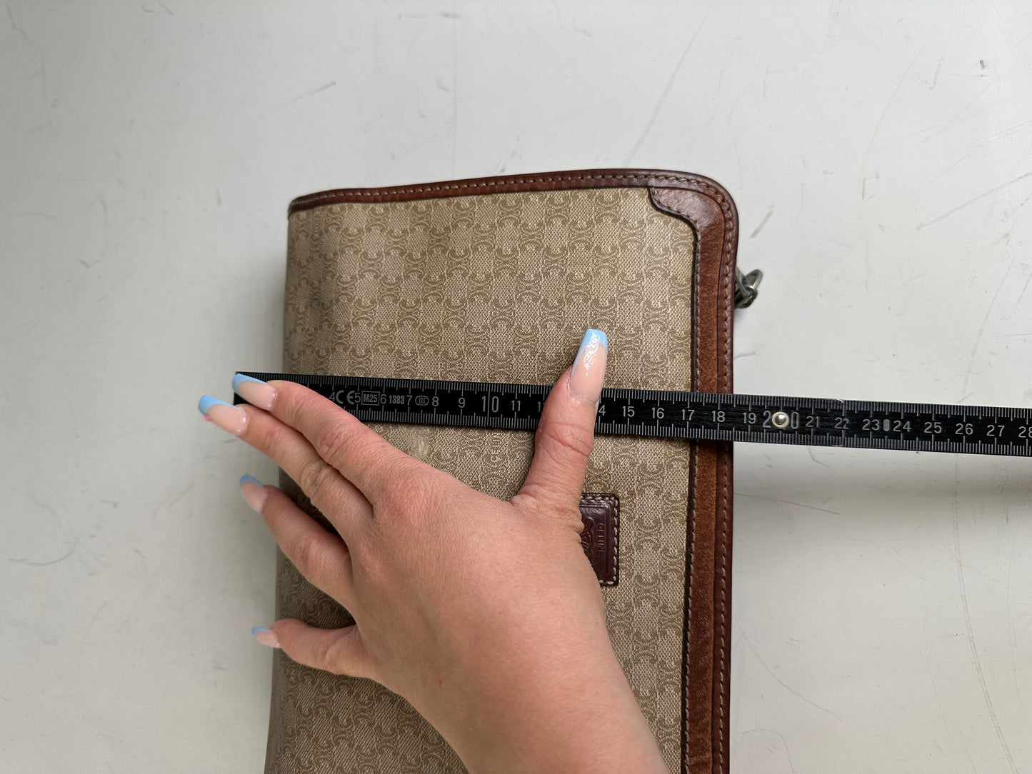 Vintage Celine Macadam Canvas Clutch Beige Brown