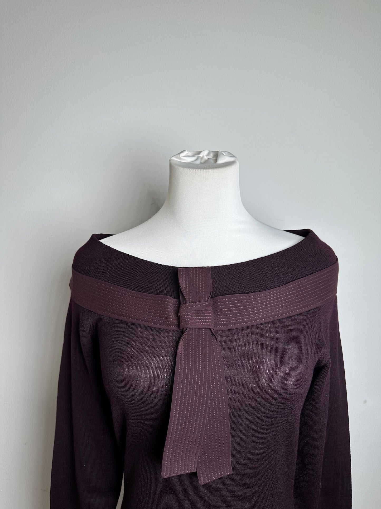 Vintage Versace Off-Shoulder Knit Sweater Purple S