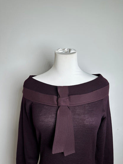 Vintage Versace Off-Shoulder Knit Sweater Purple S