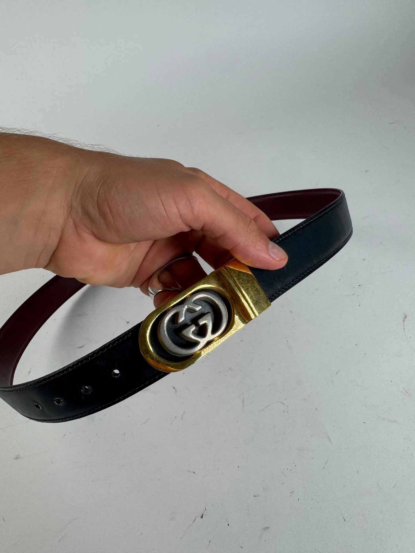 Vintage Gucci Leather Belt Burgundy Black