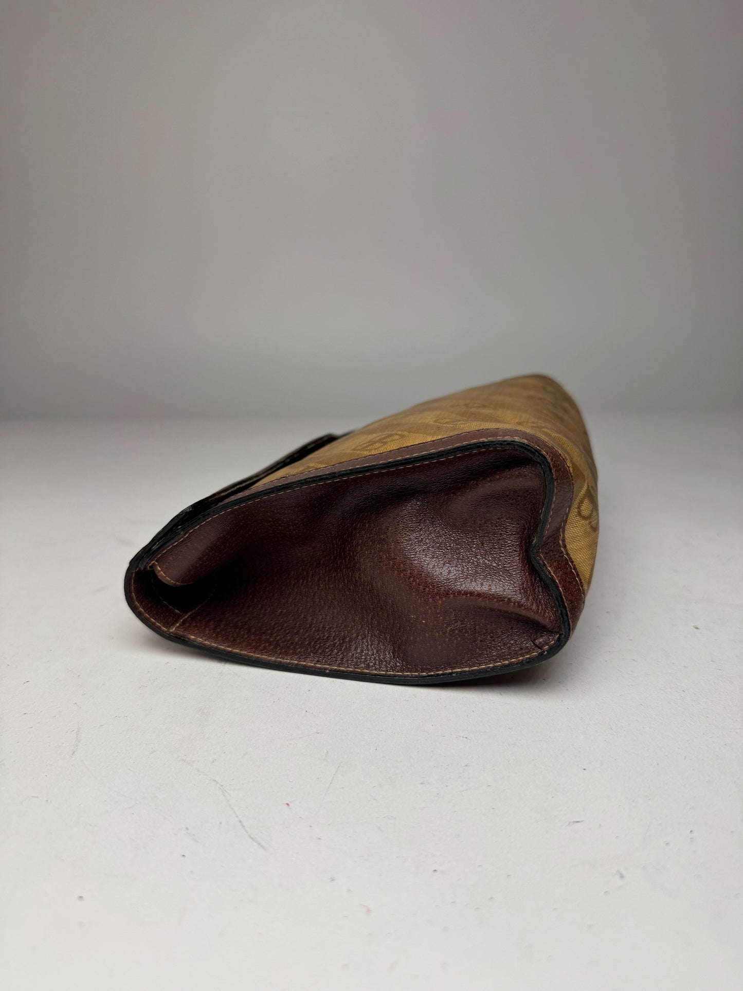 Vintage Balenciaga BB Monogram Leather Clutch Mini Bag Brown