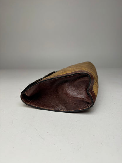 Vintage Balenciaga BB Monogram Leather Clutch Mini Bag Brown