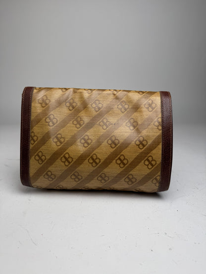 Vintage Balenciaga BB Monogram Leather Clutch Mini Bag Brown