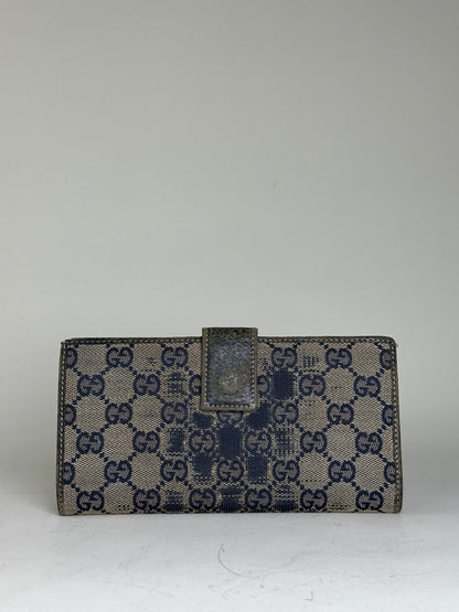 Vintage Gucci GG Supreme Canvas Wallet Beige Navy Silver