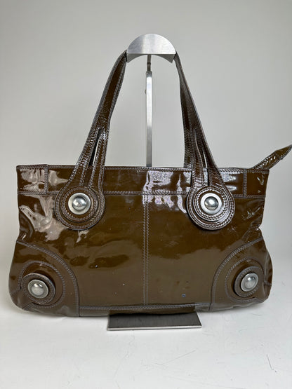 Vintage Marni Patent Leather Tote Dark Brown Silver