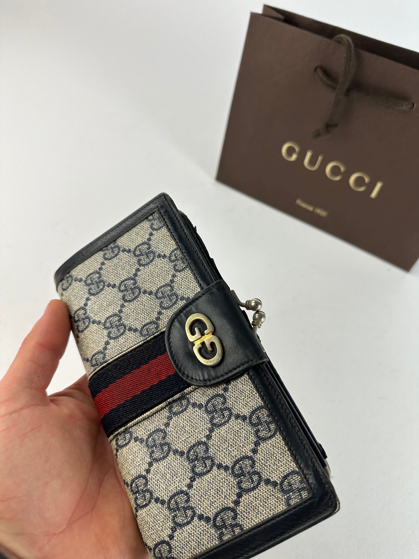 Vintage Gucci Ophidia Wallet Grey Navy