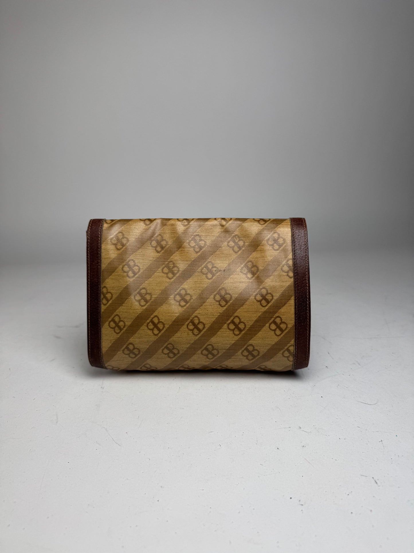 Vintage Balenciaga BB Monogram Leather Clutch Mini Bag Brown