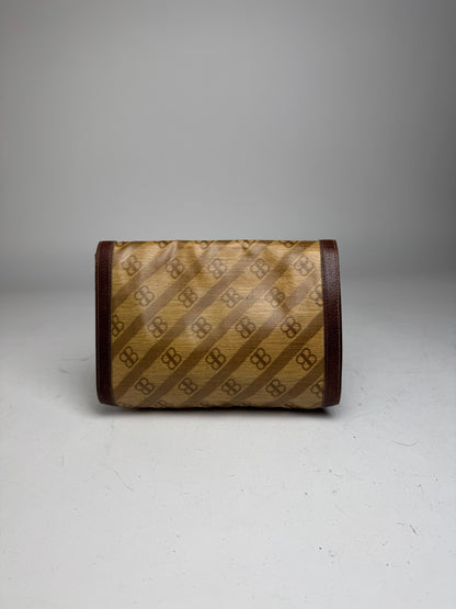 Vintage Balenciaga BB Monogram Leather Clutch Mini Bag Brown