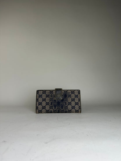 Vintage Gucci GG Supreme Canvas Wallet Beige Navy Silver