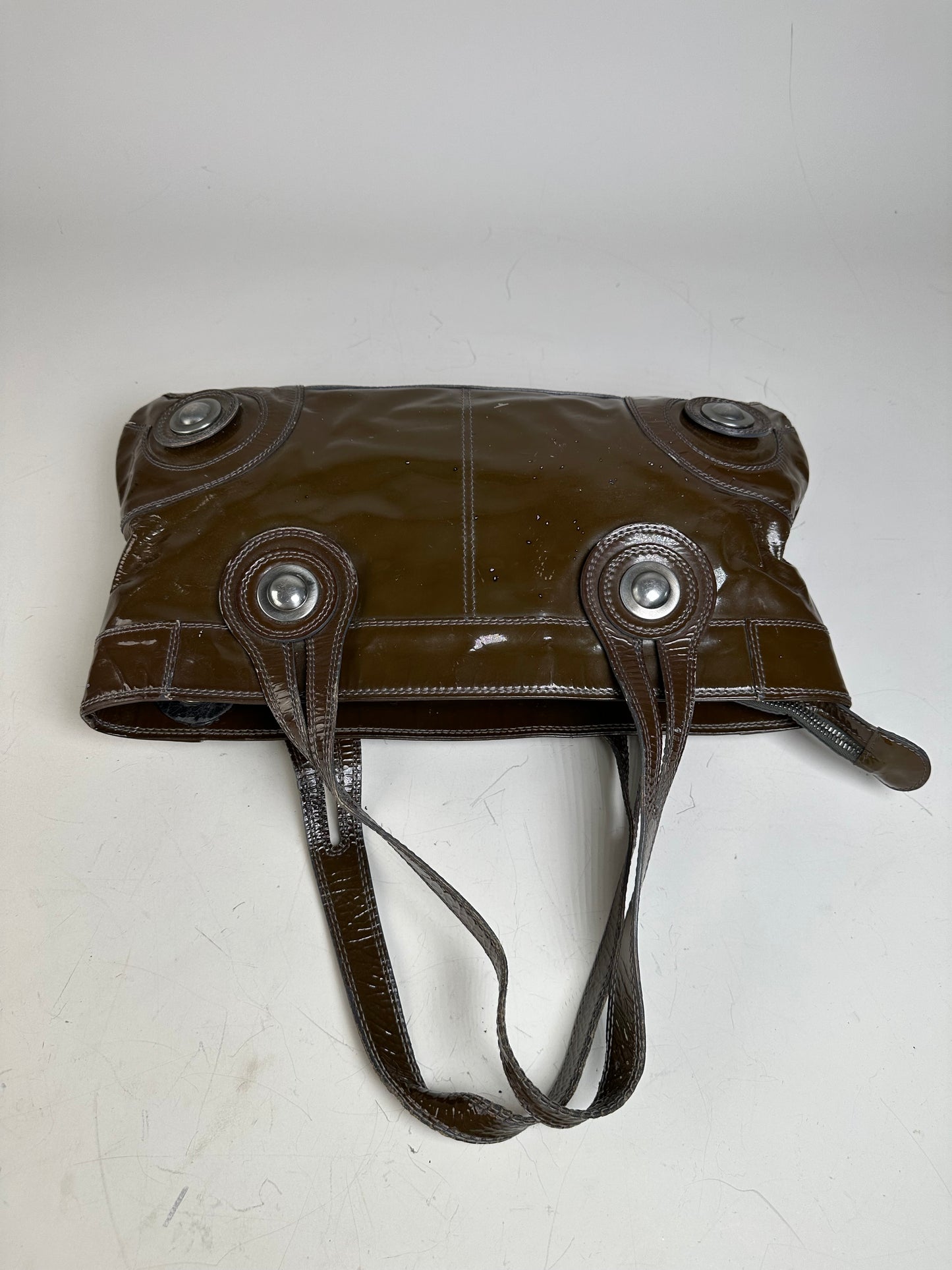 Vintage Marni Patent Leather Tote Dark Brown Silver
