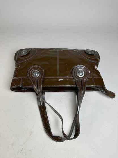 Vintage Marni Patent Leather Tote Dark Brown Silver