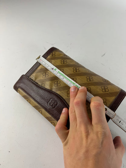 Vintage Balenciaga BB Monogram Leather Clutch Mini Bag Brown