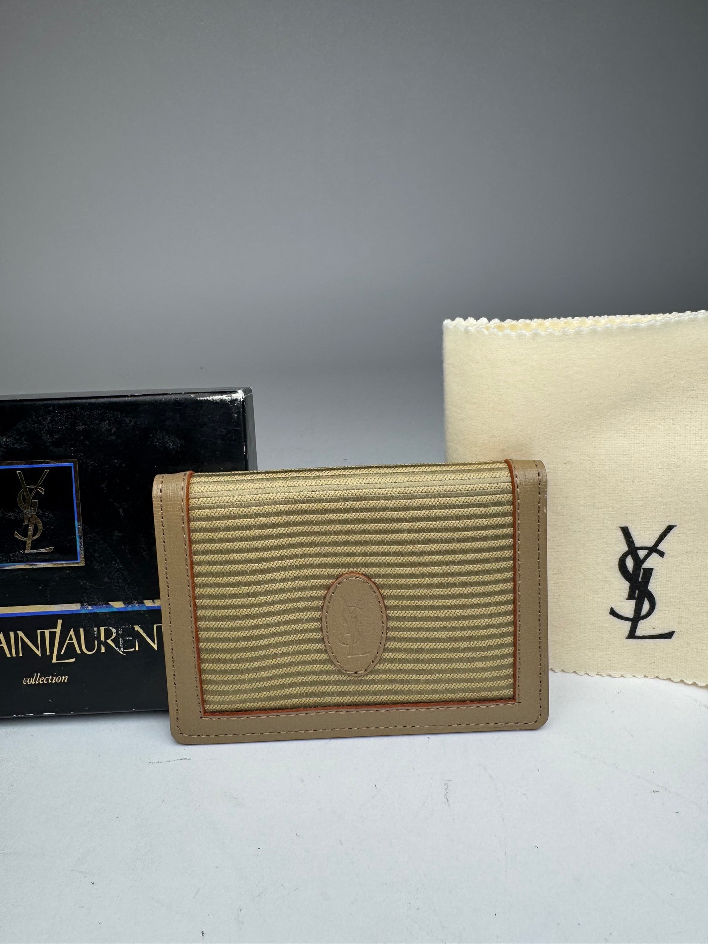 Vintage Yves Saint Laurent Card Holder Beige Brown