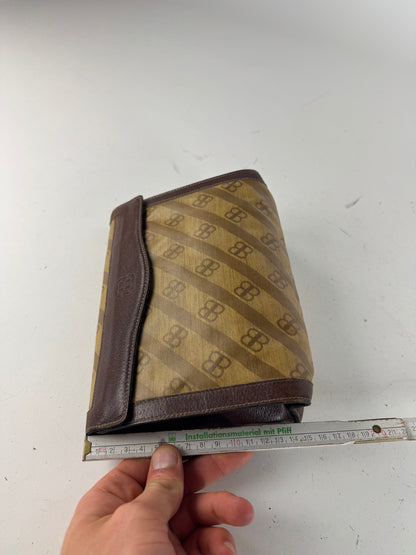 Vintage Balenciaga BB Monogram Leather Clutch Mini Bag Brown