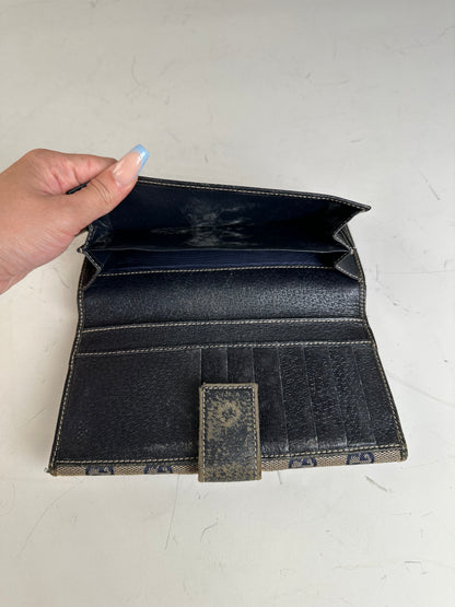 Vintage Gucci GG Supreme Canvas Wallet Beige Navy Silver