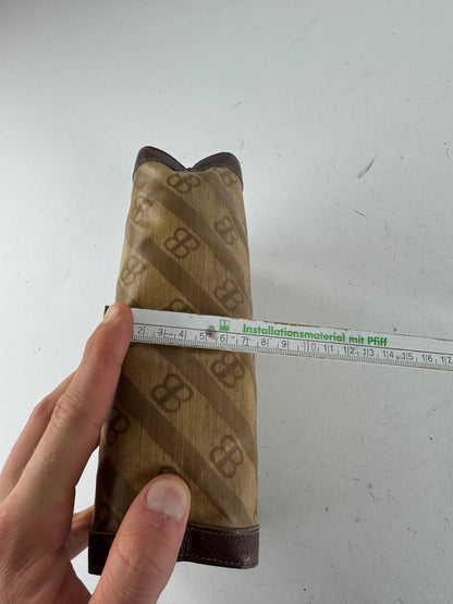 Vintage Balenciaga BB Monogram Leather Clutch Mini Bag Brown