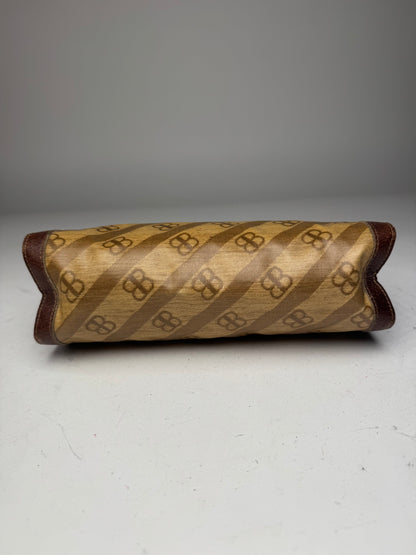 Vintage Balenciaga BB Monogram Leather Clutch Mini Bag Brown