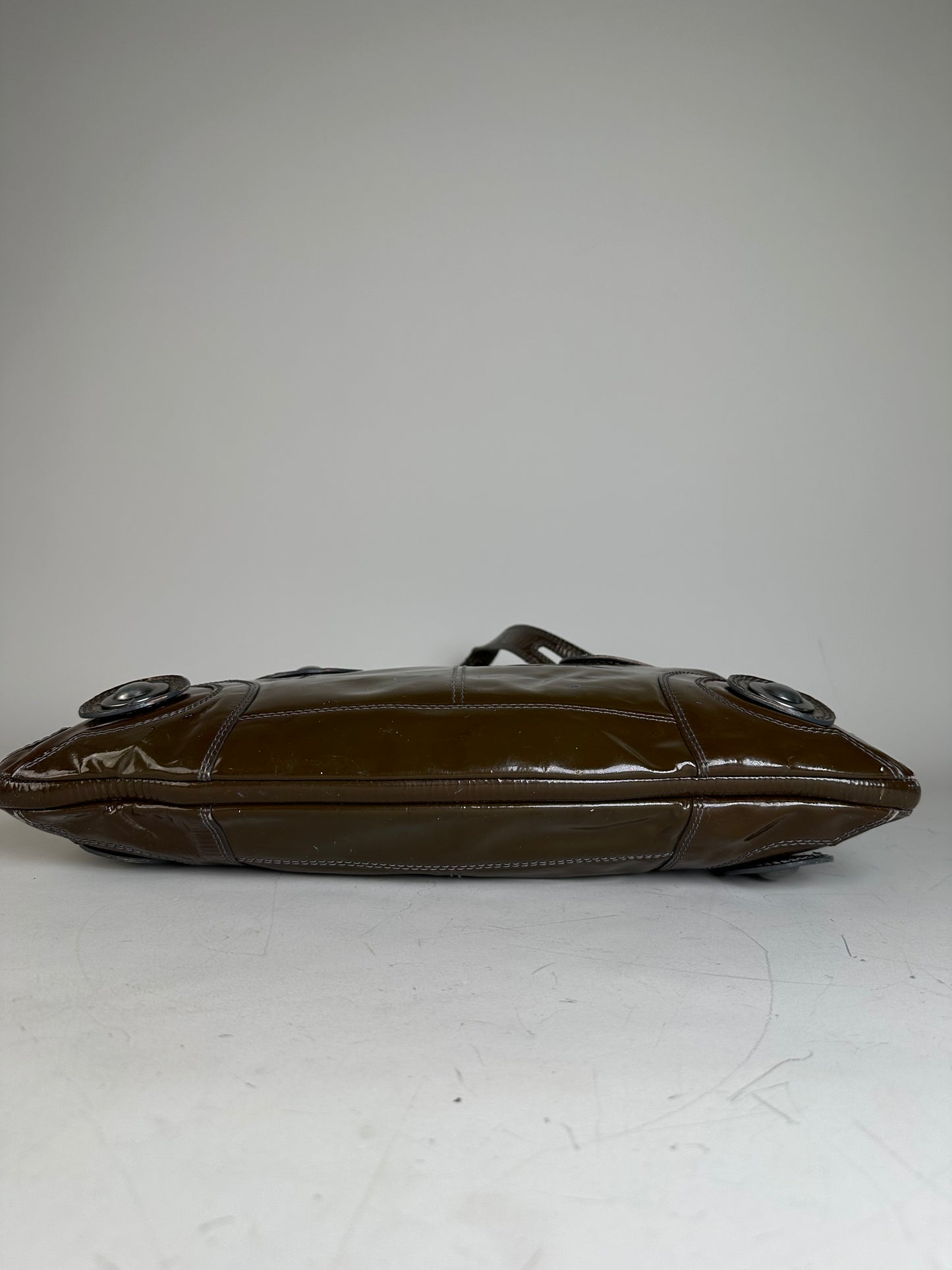 Vintage Marni Patent Leather Tote Dark Brown Silver