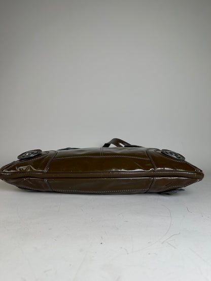 Vintage Marni Patent Leather Tote Dark Brown Silver