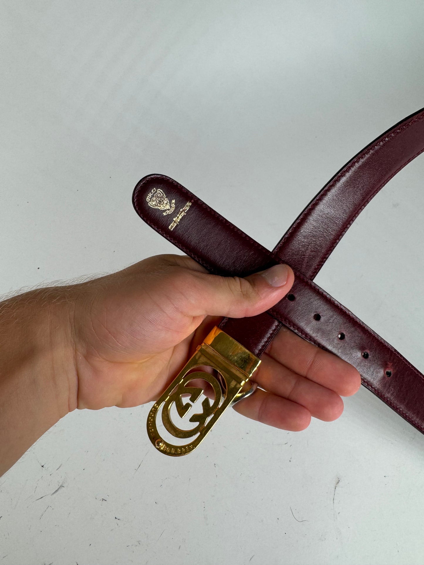 Vintage Gucci Leather Belt Burgundy Black