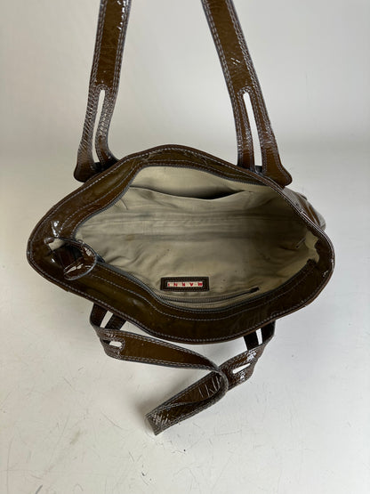 Vintage Marni Patent Leather Tote Dark Brown Silver