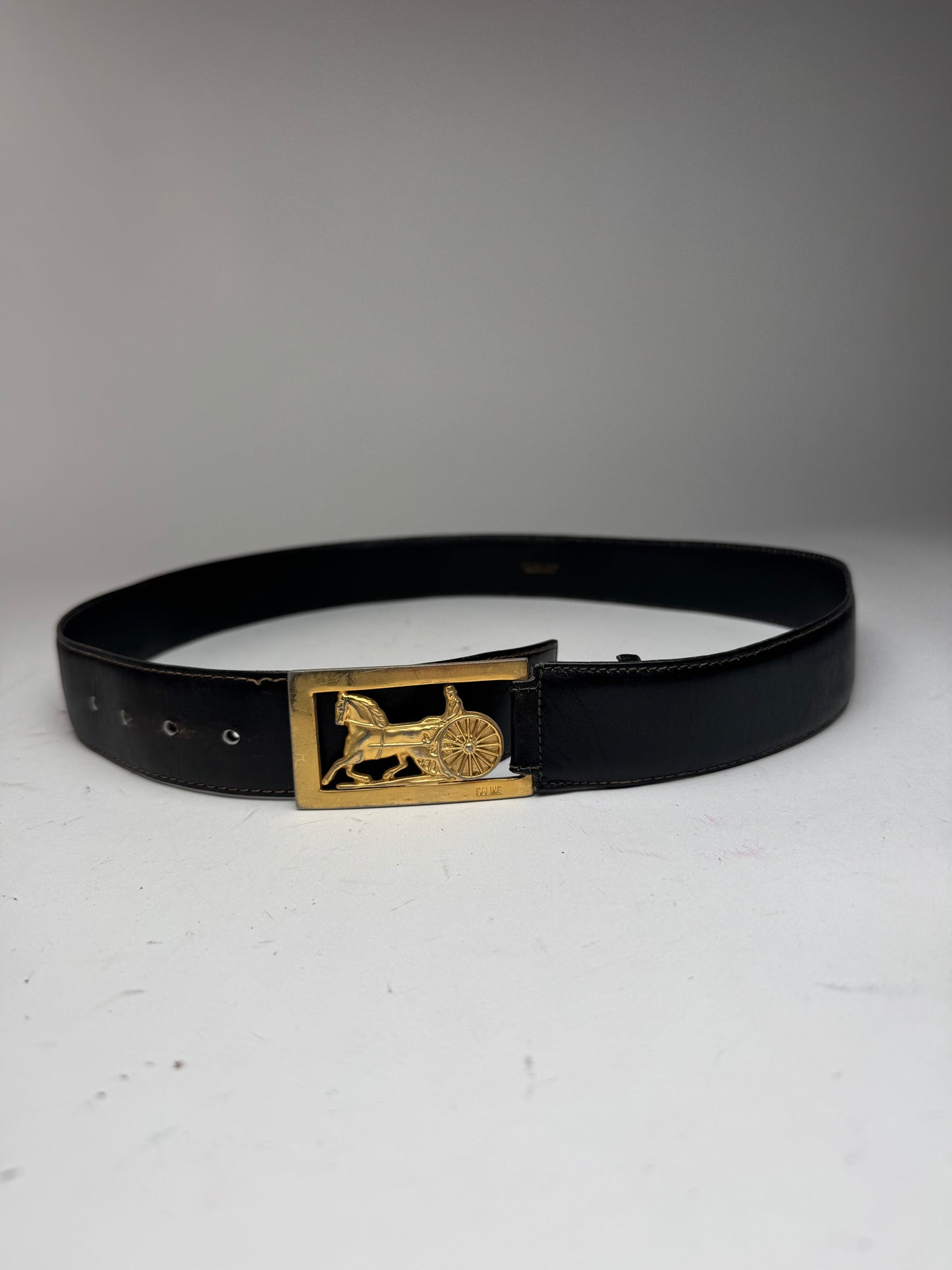 Vintage Celine Paris Leather Belt Black
