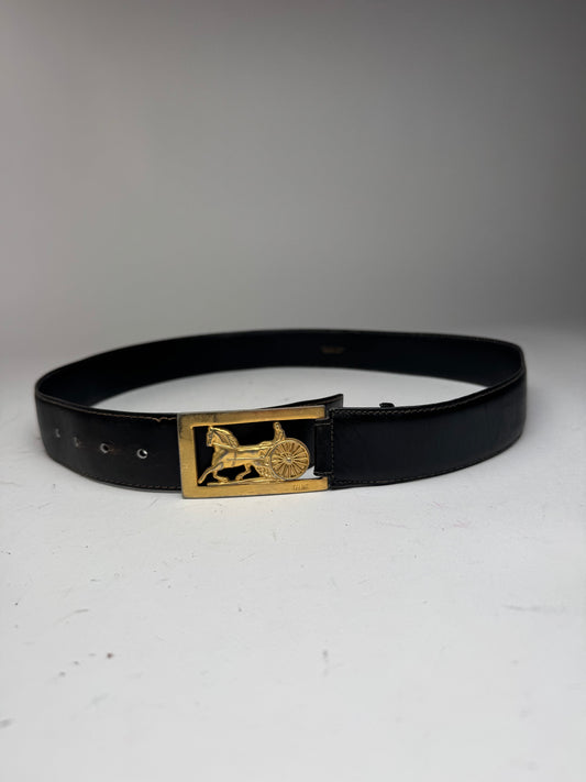 Vintage Celine Paris Leather Belt Black