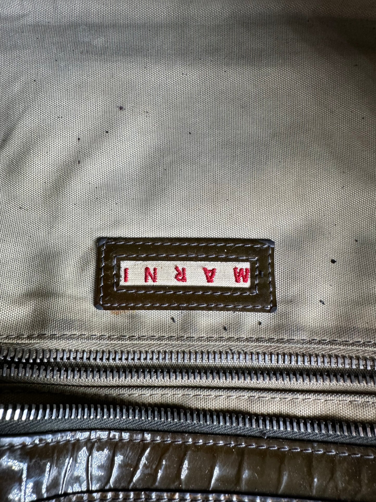 Vintage Marni Patent Leather Tote Dark Brown Silver