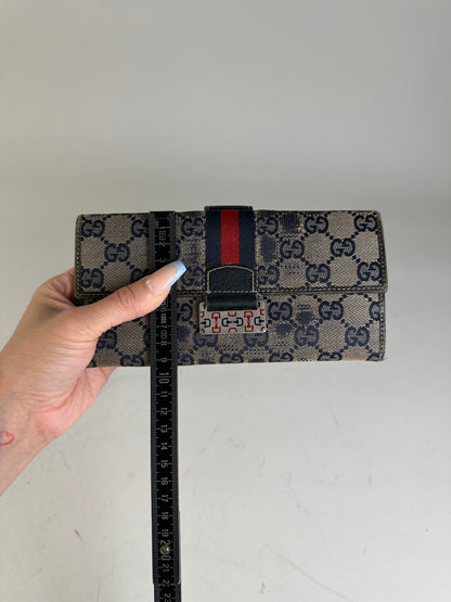 Vintage Gucci GG Supreme Canvas Wallet Beige Navy Silver