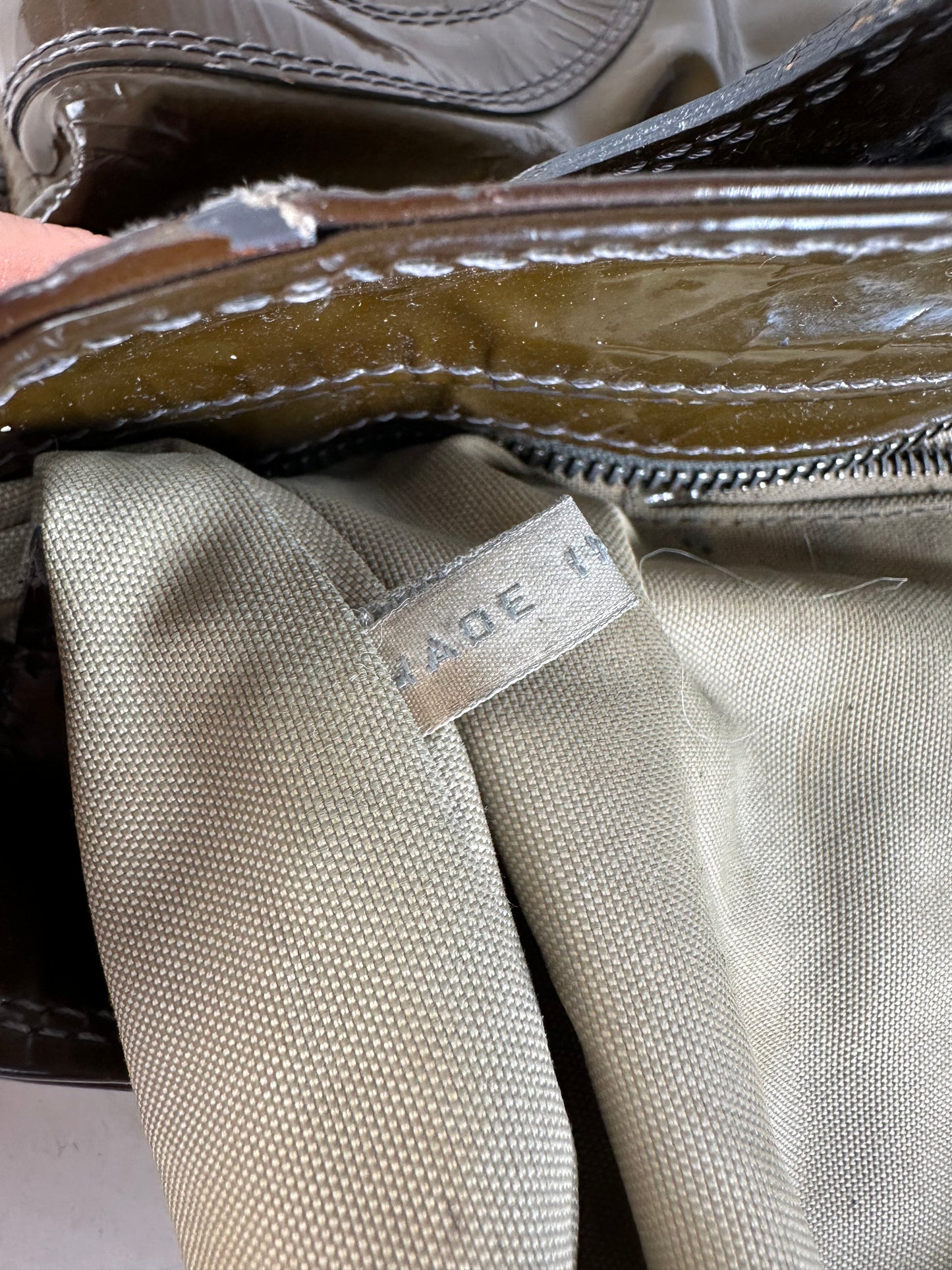 Vintage Marni Patent Leather Tote Dark Brown Silver