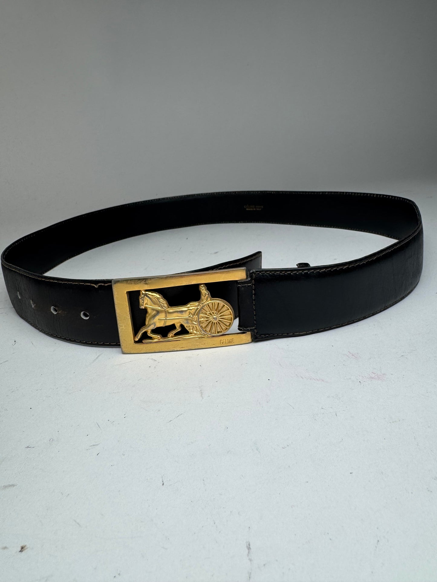 Vintage Celine Paris Leather Belt Black