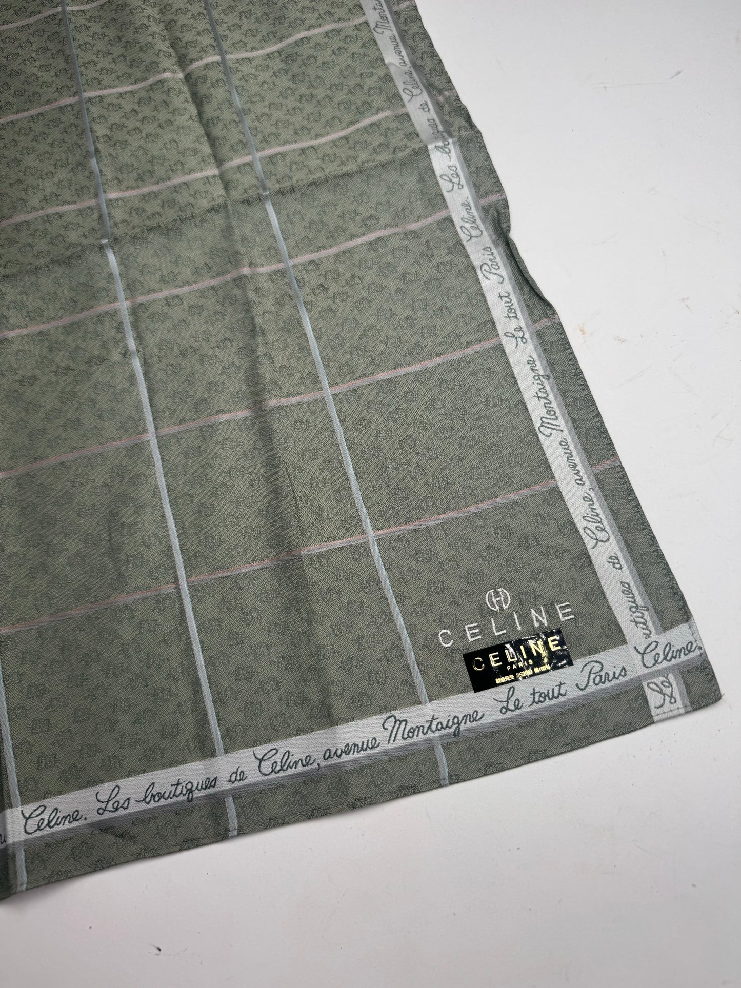 Vintage Celine Paris Scarf Green white