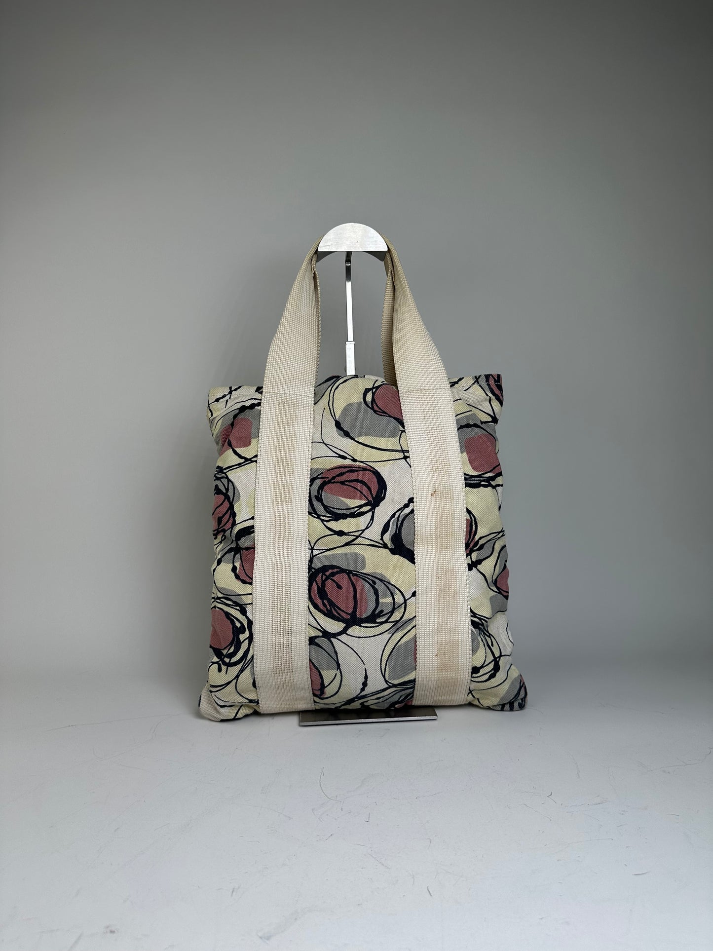 Vintage Marni Abstract Floral Canvas Tote Cream Pink Black