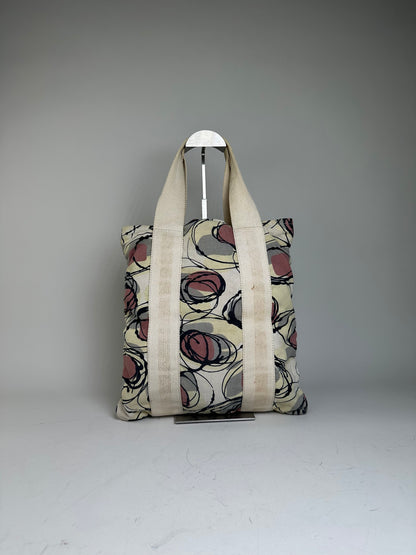Vintage Marni Abstract Floral Canvas Tote Cream Pink Black