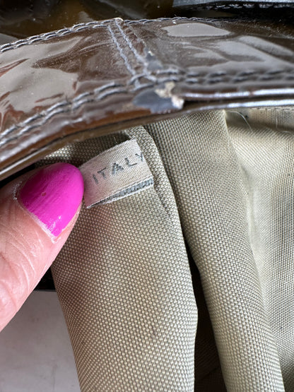 Vintage Marni Patent Leather Tote Dark Brown Silver