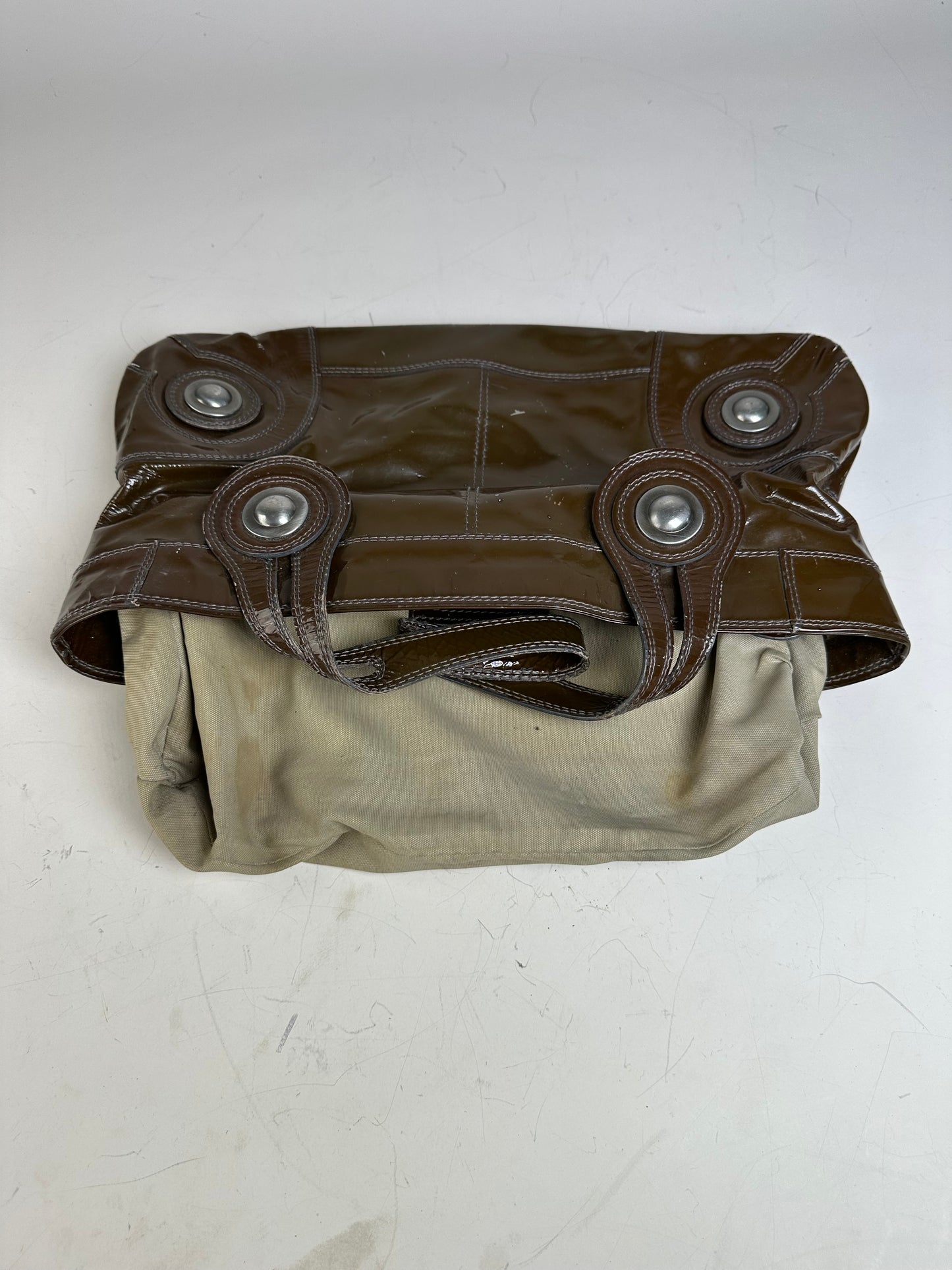 Vintage Marni Patent Leather Tote Dark Brown Silver