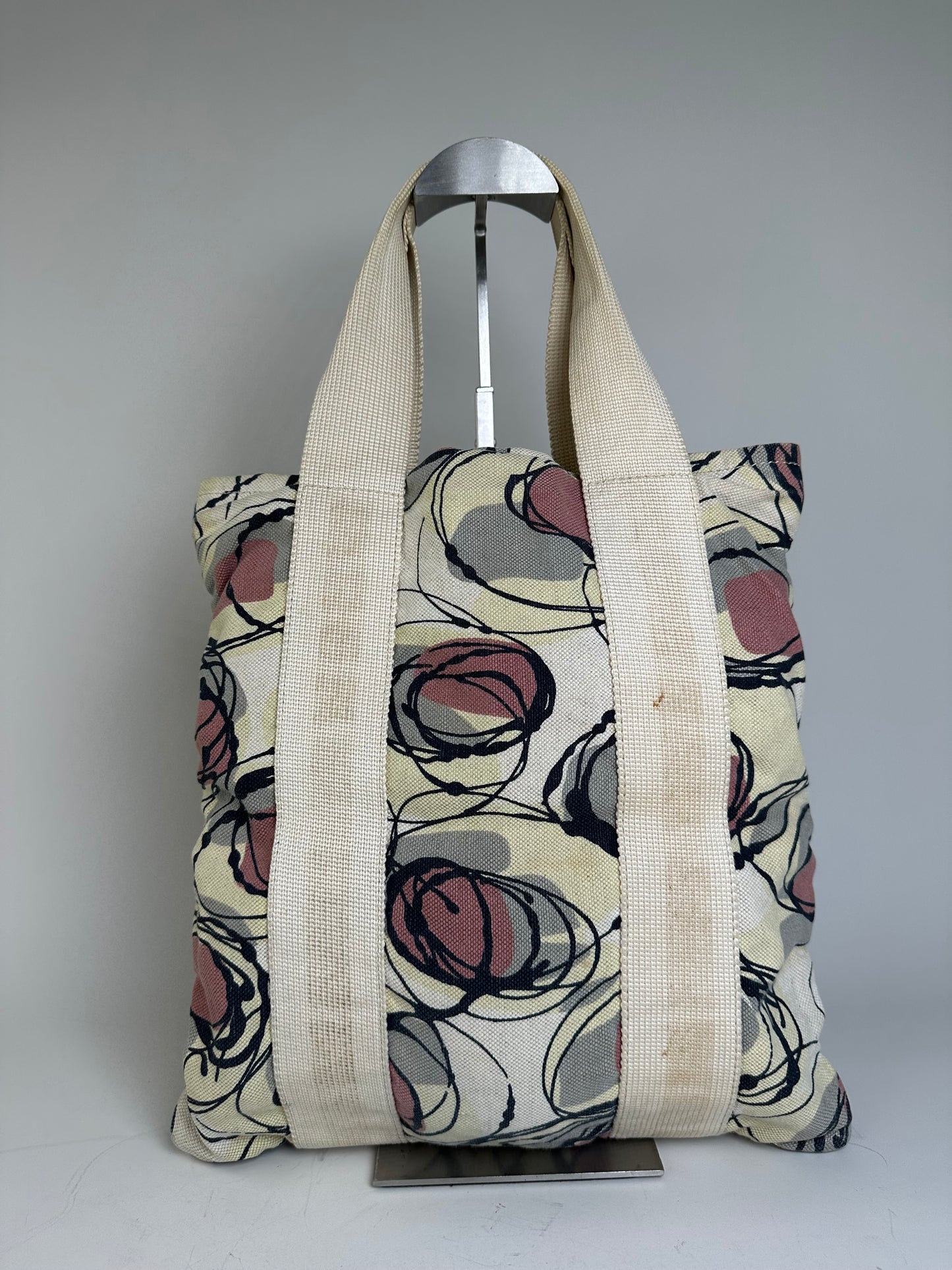 Vintage Marni Abstract Floral Canvas Tote Cream Pink Black